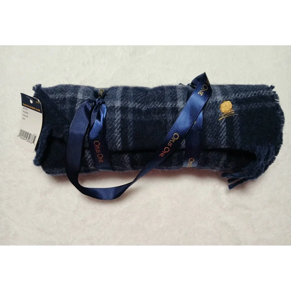 Polo Ralph Lauren x‎ Opus One Rare Corporate Gift Scarf - Navy Plaid Wool Blend